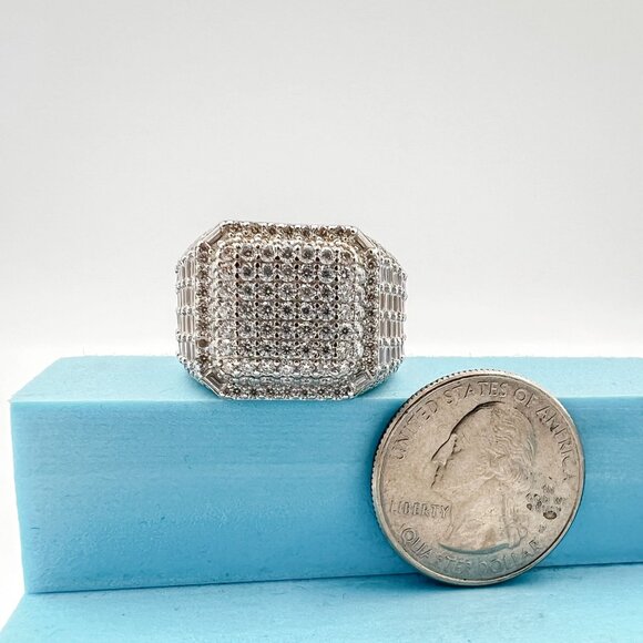 925 Sterling Sliver Moissanite Designer Square Ring, 5.622ctw VVS Stones Hip Hop - Picture 7 of 7